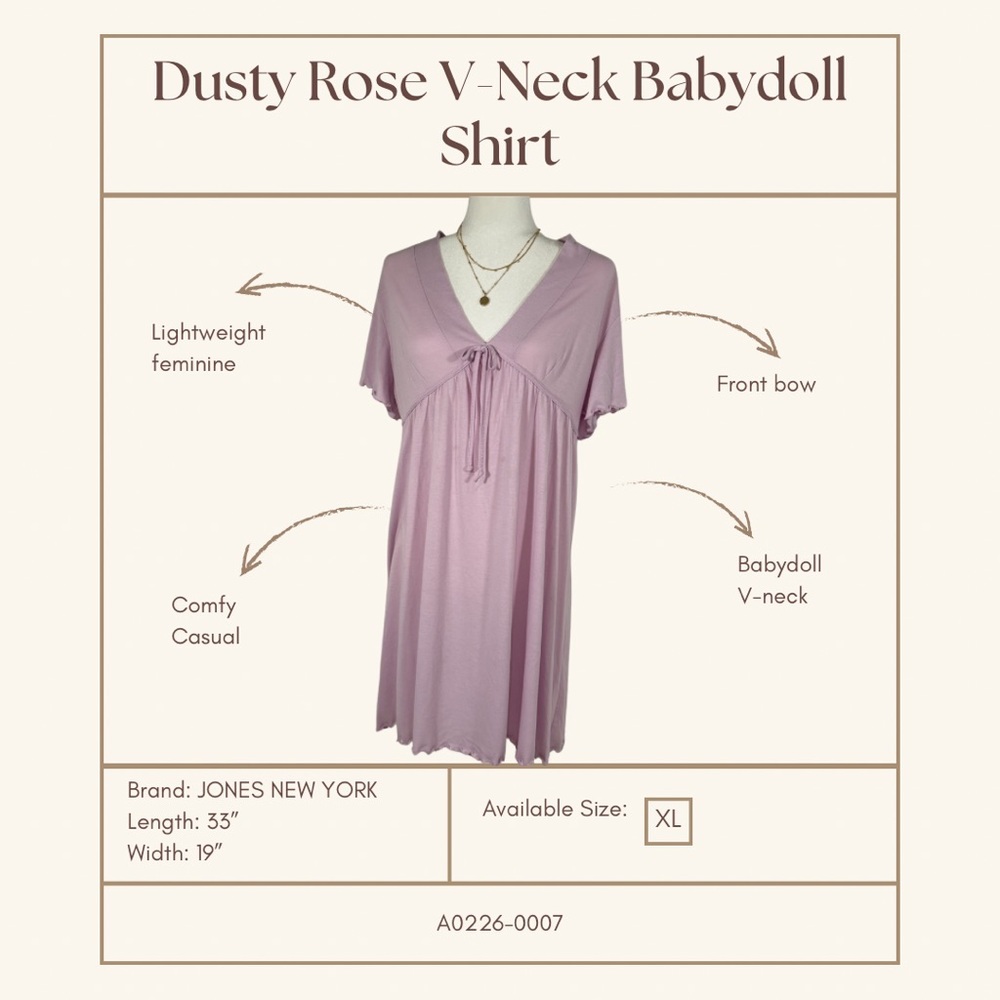 Jones New York Pink V-Neck Babydoll Top